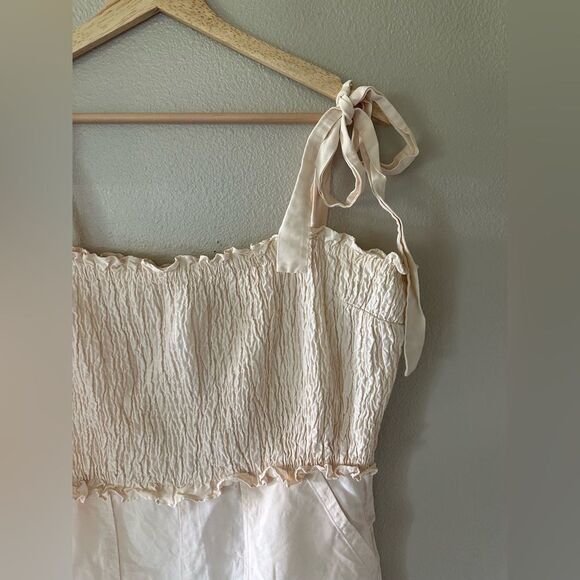 Rebecca Taylor NYC Cream Smocked Linen Blend Lightweight Tank Jumpsuit Size 8 - Picture 7 of 9